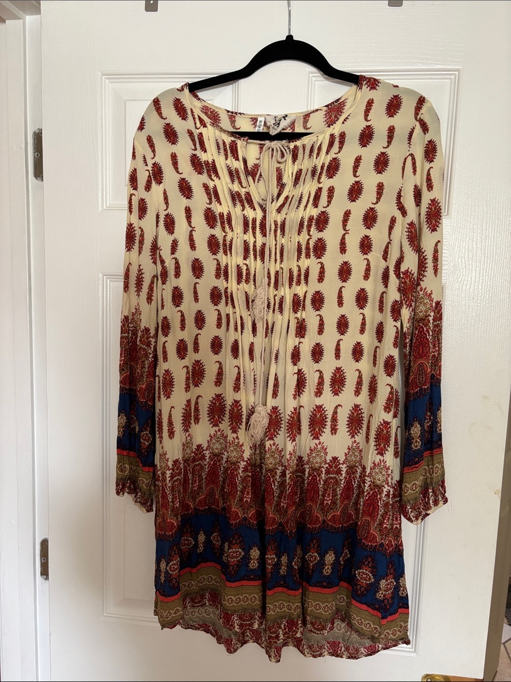 PPLA Cream Tunic Top with Red and Blue Paisley Print